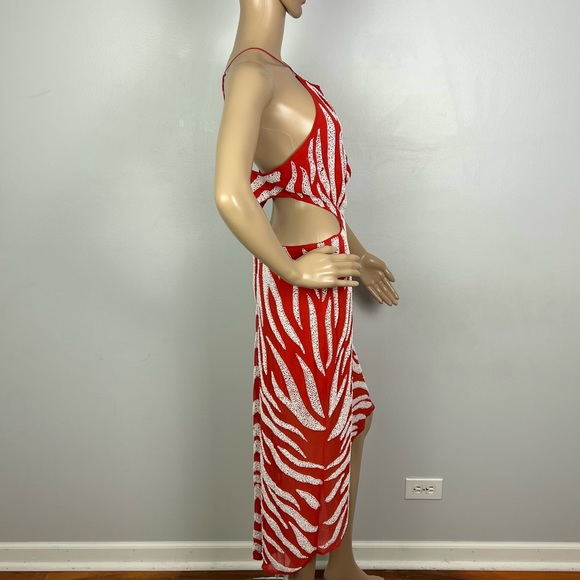 HAUTE HIPPIE CUTOUT BEADED SILK MIDI DRESS - Picture 7 of 13